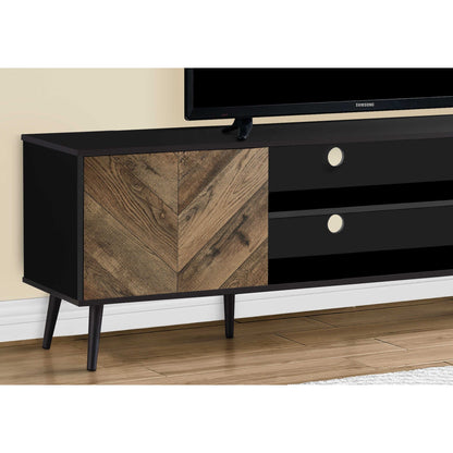 Close-Up View Of Wood Look Door Of BLACK TV STAND 