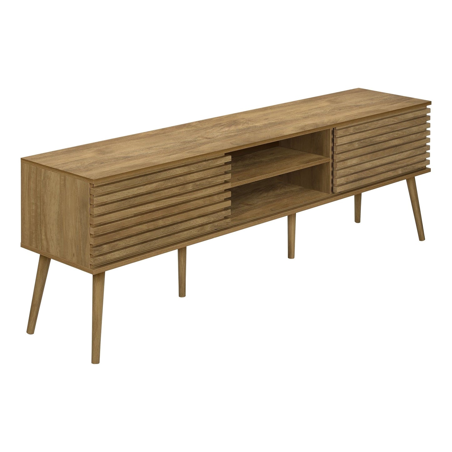 CLOSE-UP OF 72"L WALNUT TV STAND WITH 2 DOORS