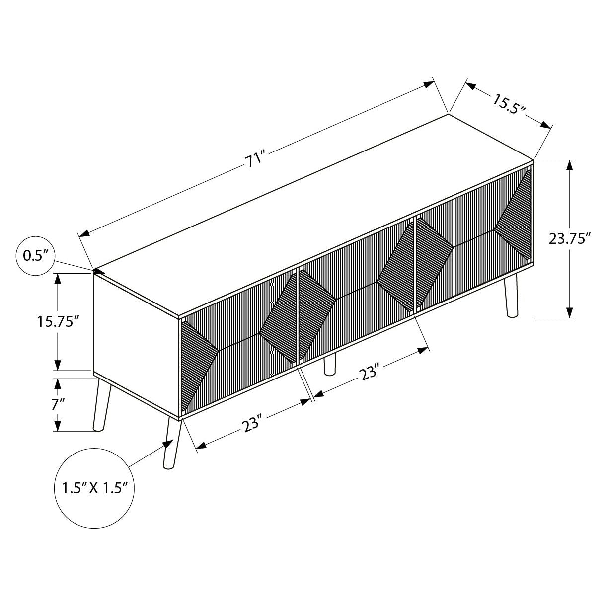 DIMENSION OF 72"L LIGHT WALNUT TV STAND 