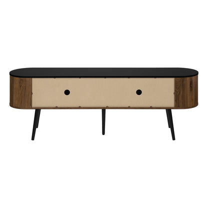 BACK VIEW OF BLACK  TV STAND WITH 4  DOORS
