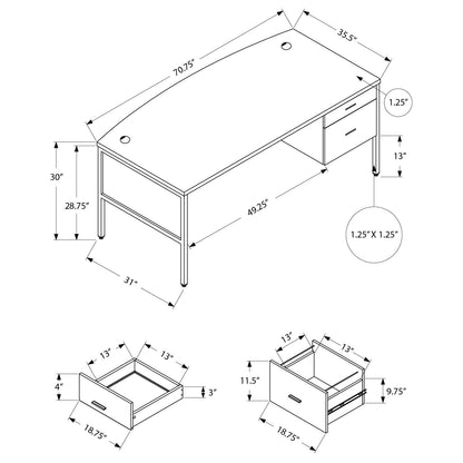 BUREAU - 72"L GRIS / NOIR QUALITE COMMERCIALE