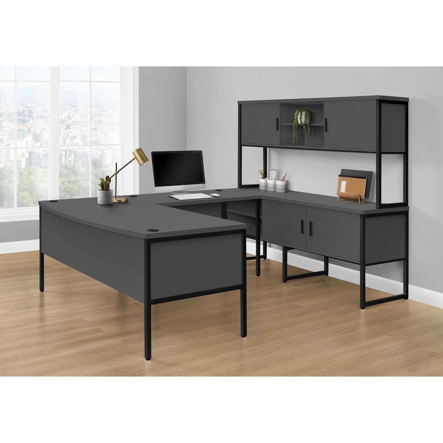 BUREAU - 72"L GRIS / NOIR QUALITE COMMERCIALE