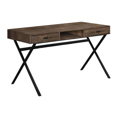 Rustic Brown Computer Desk  –  Small Space Office Desk with Metal X-Frame