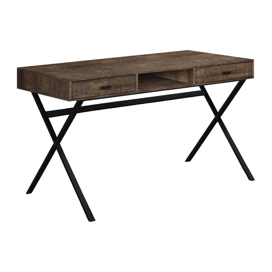 Rustic Brown Computer Desk  –  Small Space Office Desk with Metal X-Frame