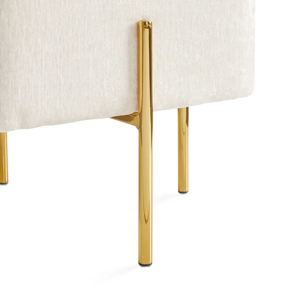 Ivory Linen Ottoman with Polished Gold Legs