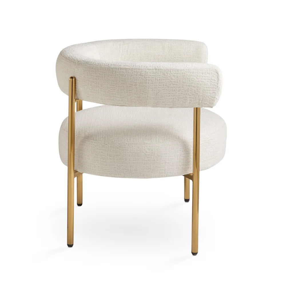 Side Profile Of Mallory Ivory Linen Accent Chair with Brushed Gold Frame