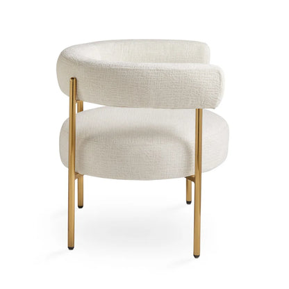 Side Profile Of Mallory Ivory Linen Accent Chair with Brushed Gold Frame