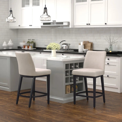 Jace Beige Fabric Counter Stools with Black Metal Legs – Set of 2