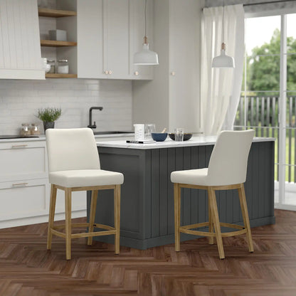 Jace Beige Fabric Counter Stools with Black Metal Legs – Set of 2