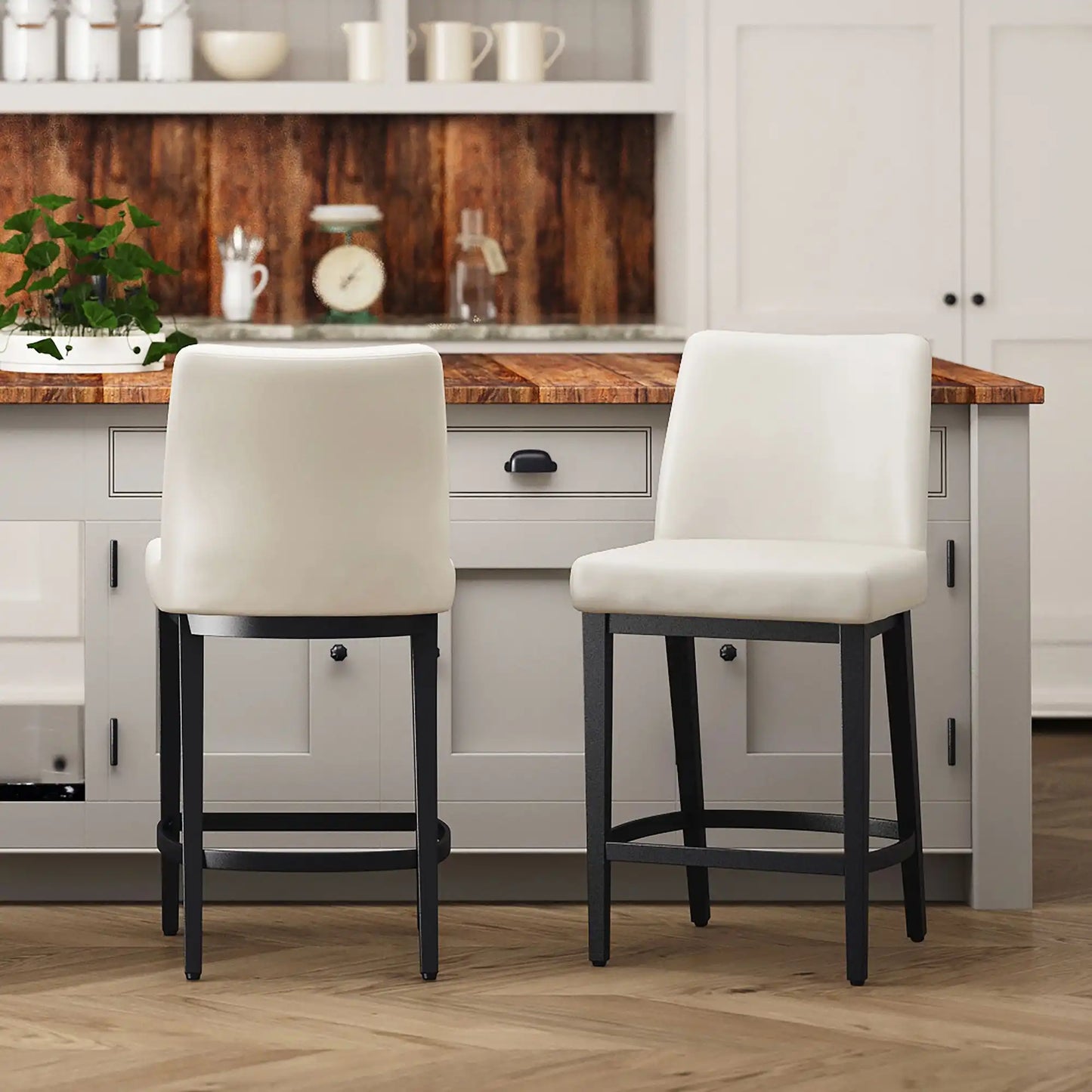 Jace Faux Leather Counter Stools Set of 2 – Black, 26 High Back