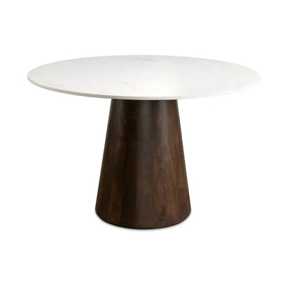 Jagger 48” Round Marble Top Dining Table with Elegant Solid Wood Base