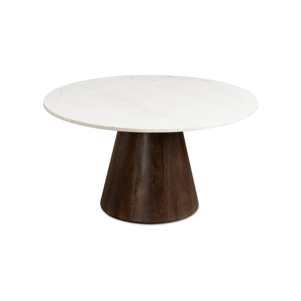 Jagger Round Marble Top Coffee Table With  Solid Wood Base Design, For Living Room