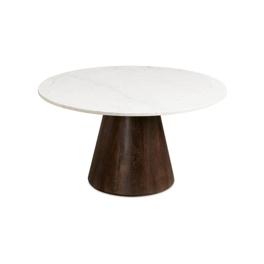 Jagger Round Marble Top Coffee Table With  Solid Wood Base Design, For Living Room