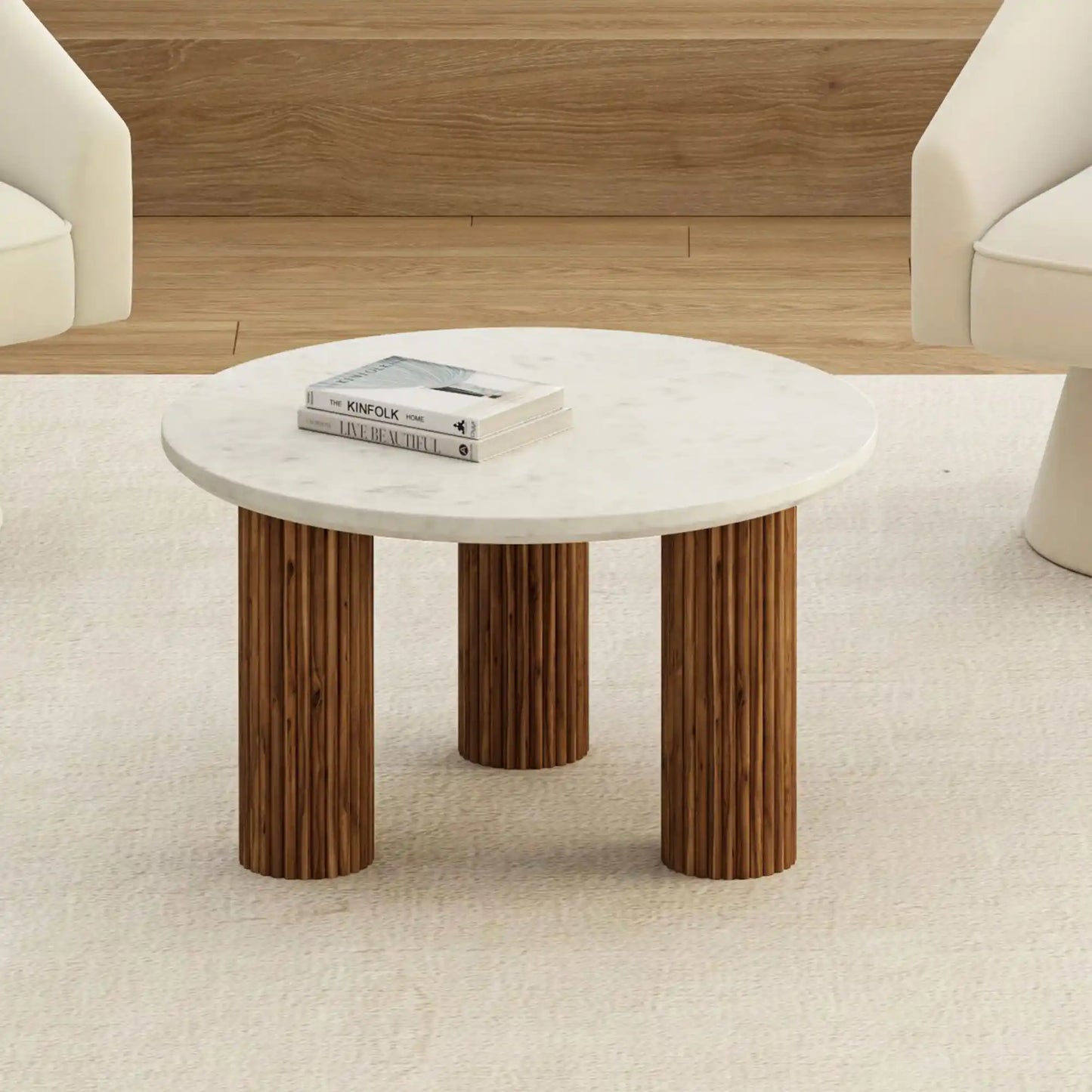 Jilsa Marble Coffee Table With Solid Mango Wood Base