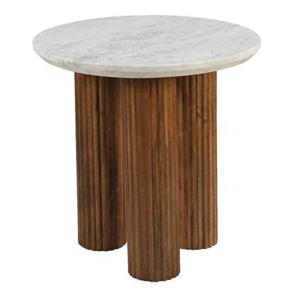 Jilsa Marble Top Accent Table With Mango Wood Reeded Base