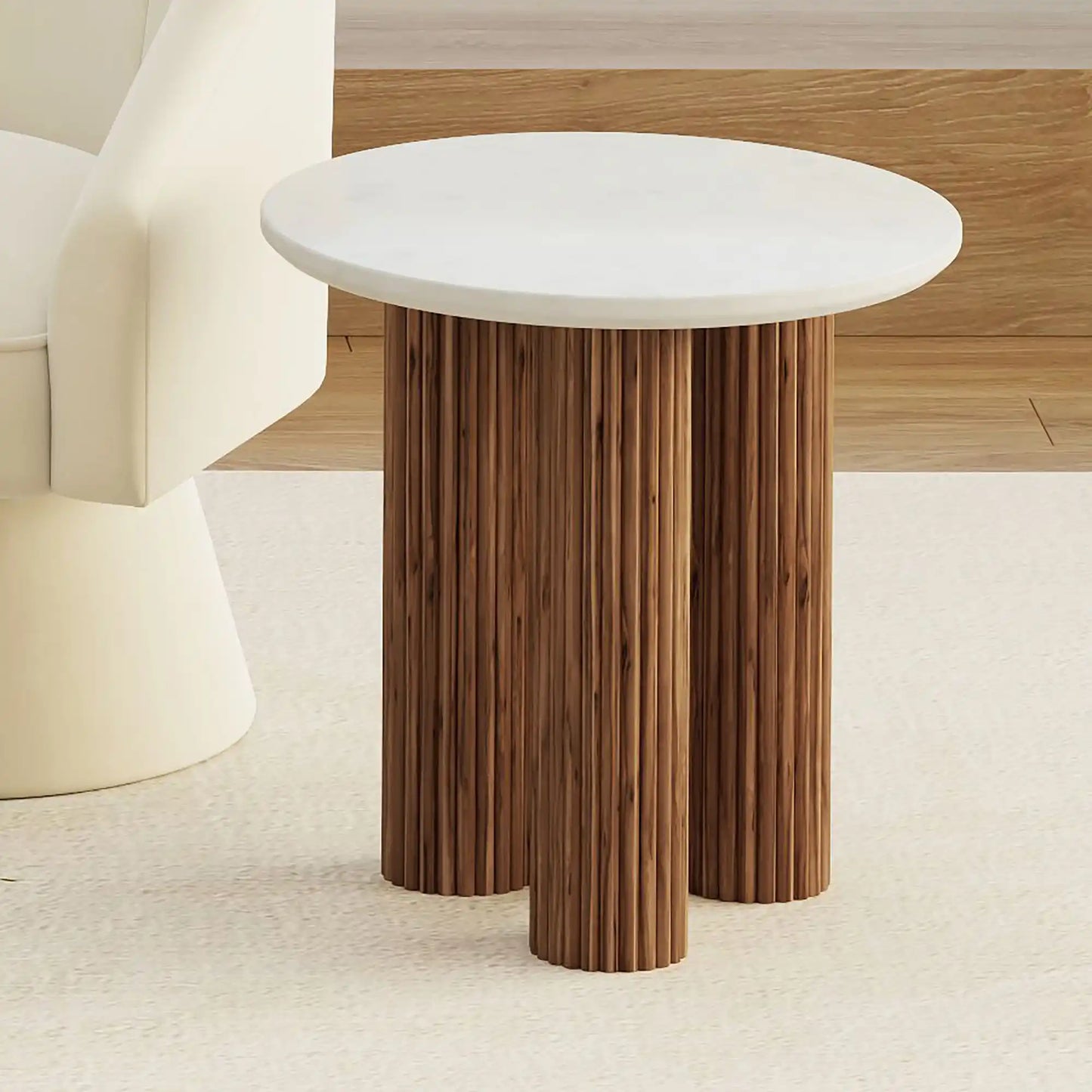 Jilsa Marble Top Accent Table With Mango Wood Reeded Base