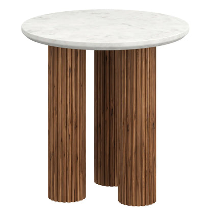 Jilsa Marble Top Accent Table With Mango Wood Reeded Base