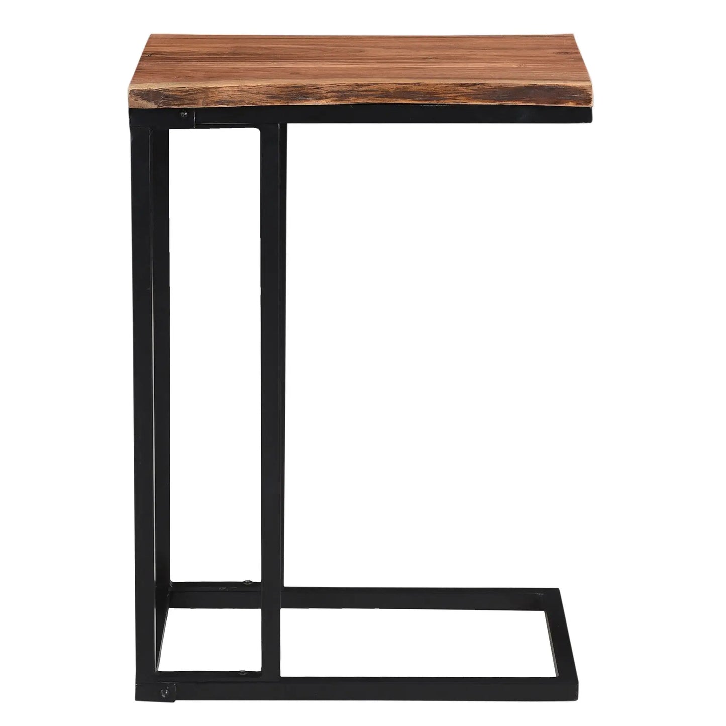 Jivin C-Shaped Accent Table – Solid Acacia Wood & Black Iron Frame