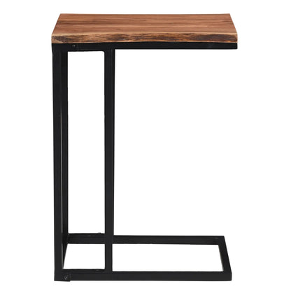 Jivin C-Shaped Accent Table – Solid Acacia Wood & Black Iron Frame
