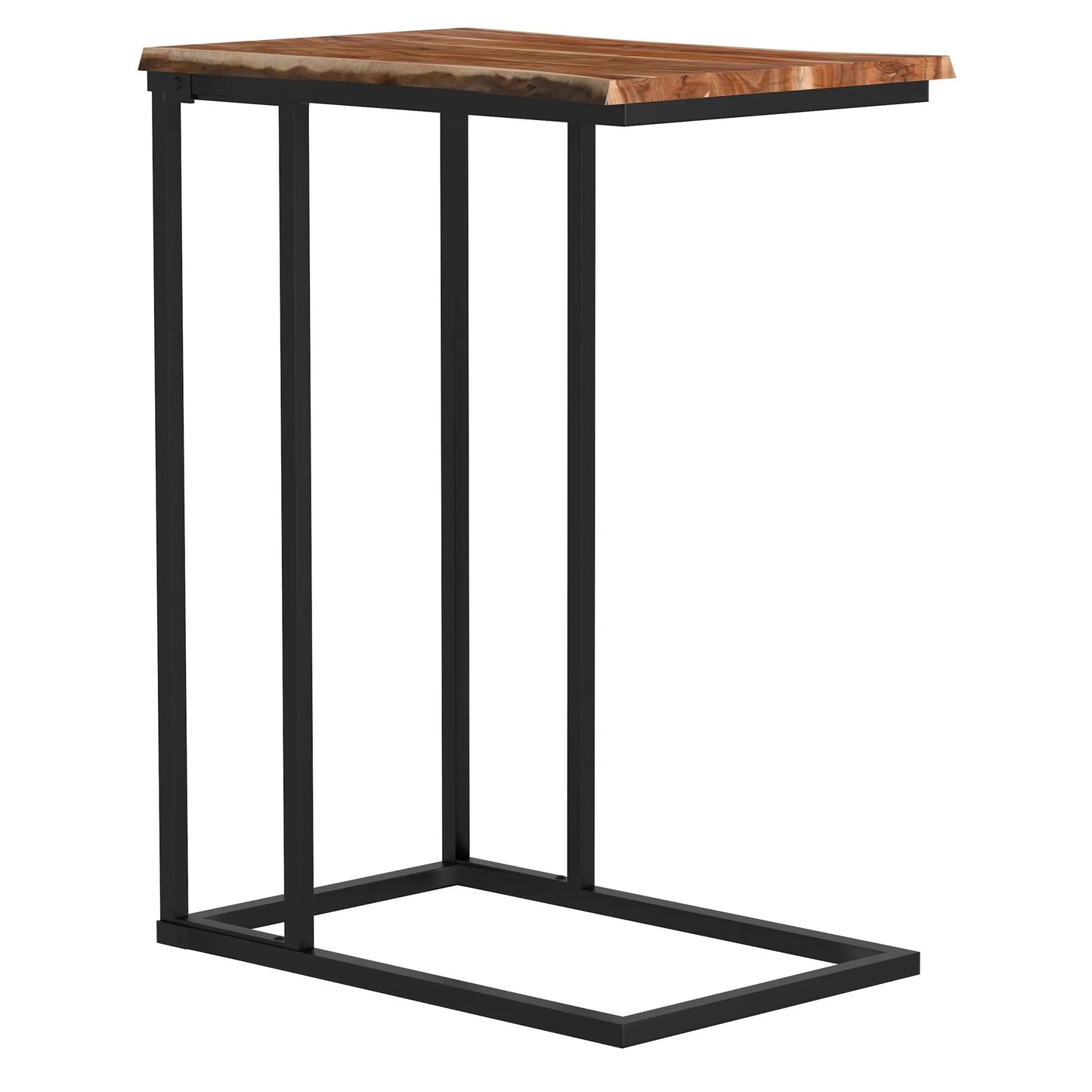 Jivin C-Shaped Accent Table – Solid Acacia Wood & Black Iron Frame