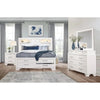 Jordyn White bedroom furniture set with bed,  chest, dresser and mirror 