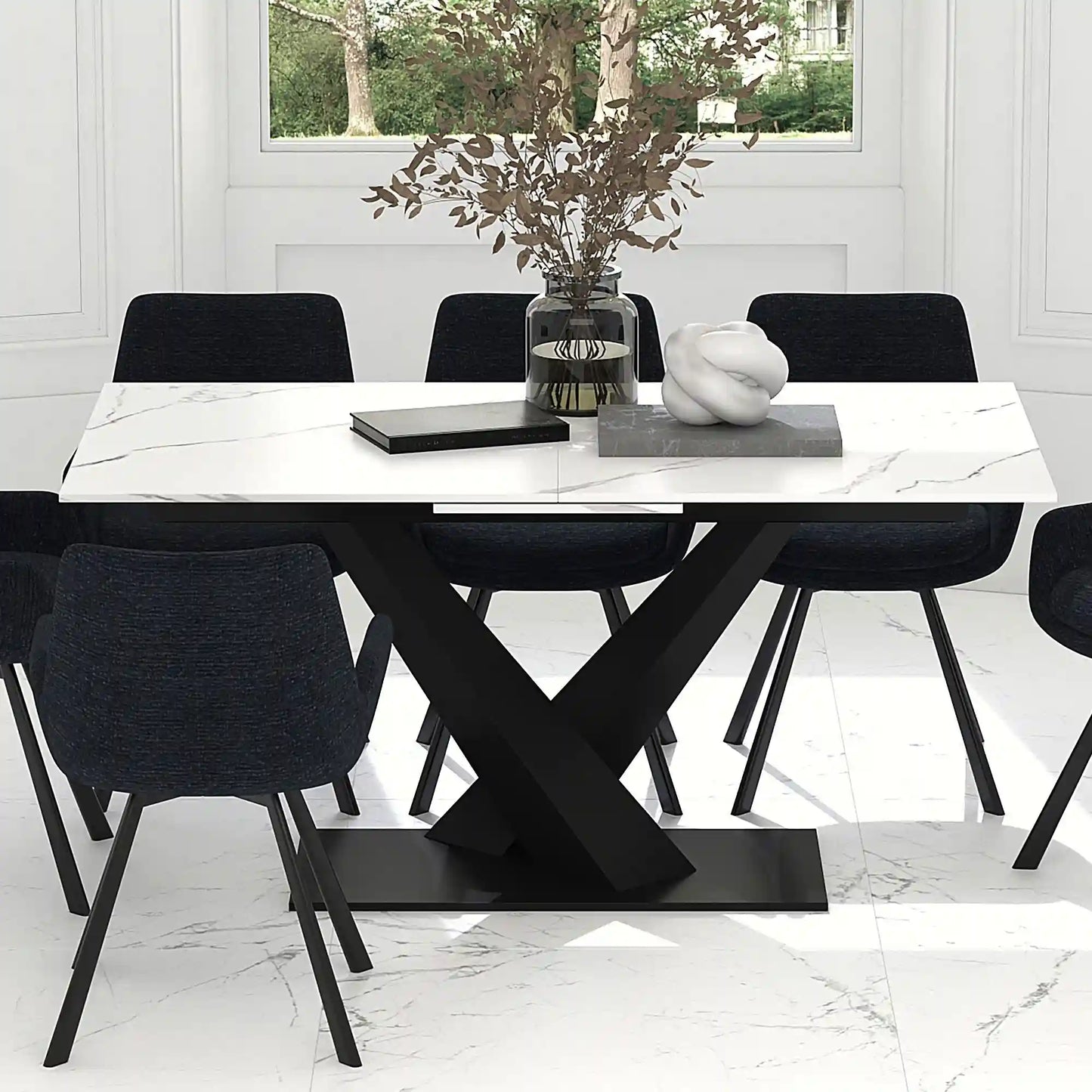 Julius Extendable Marble Dining Table With Black Base