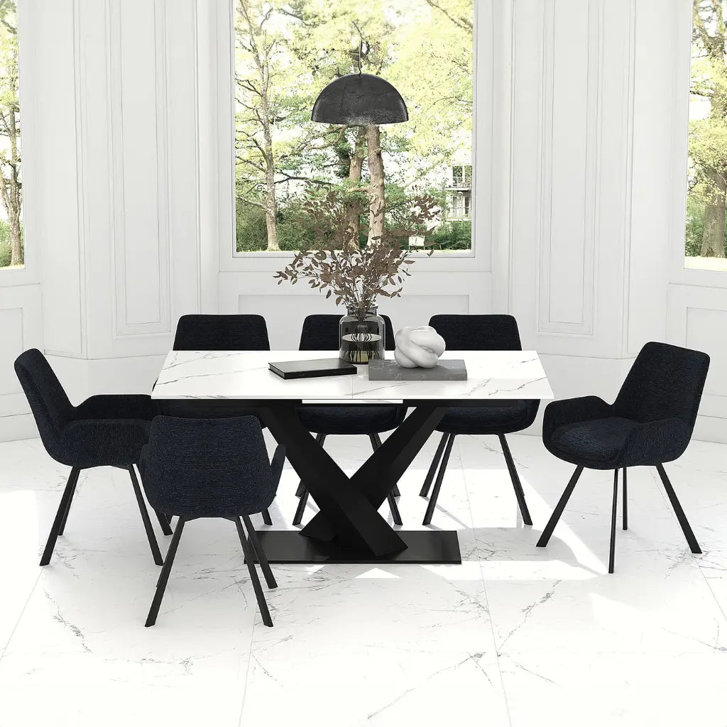 Julius/Signy 7pc White Sintered Stone Dining Set – Extendable Table
