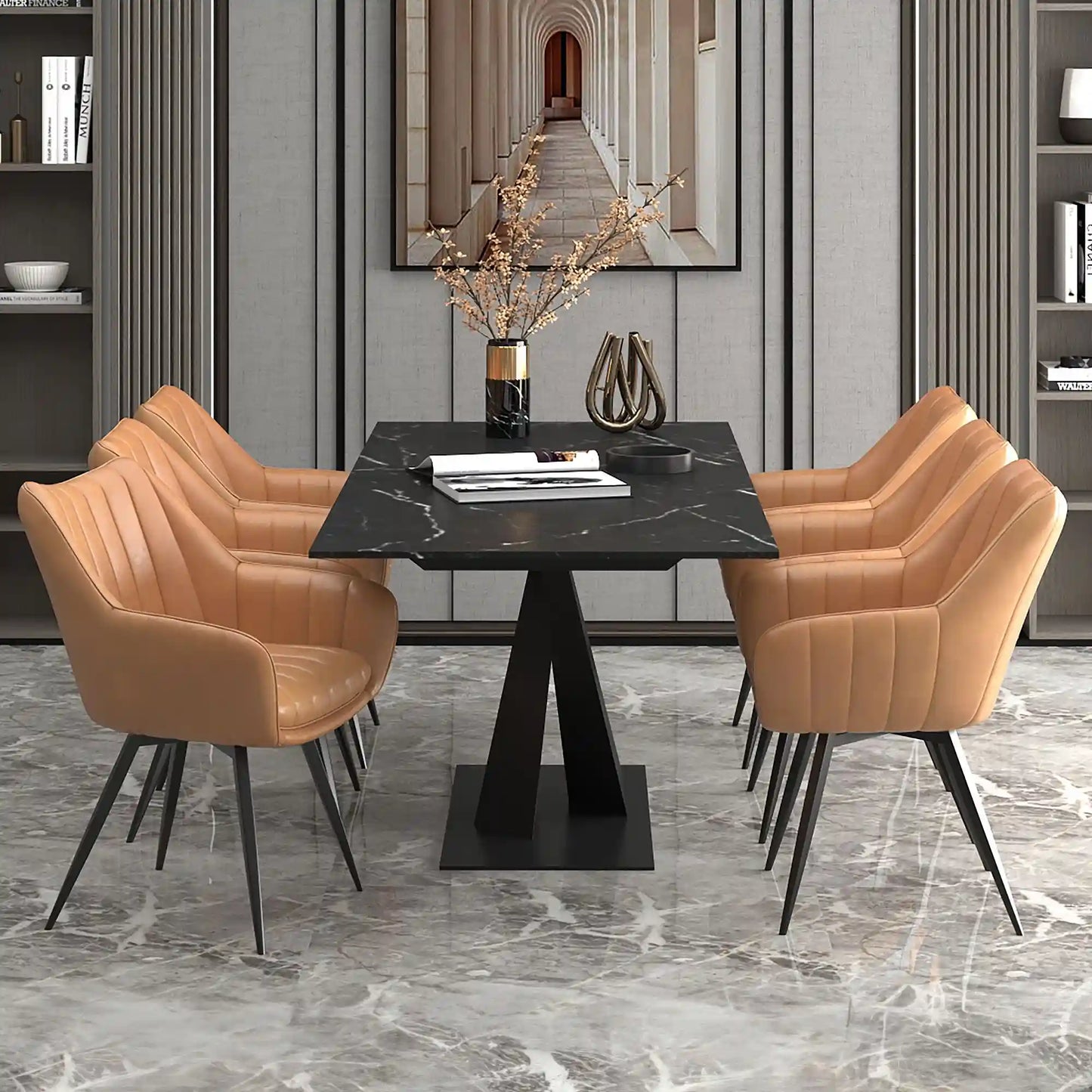 Julius/Talon 7pc Black Sintered Stone Dining Set – Extendable Table