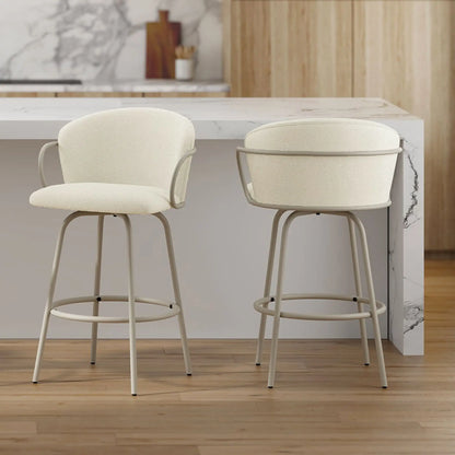 Kalani Swivel Counter Stool In Beige Bouclé Fabric - Set of 2