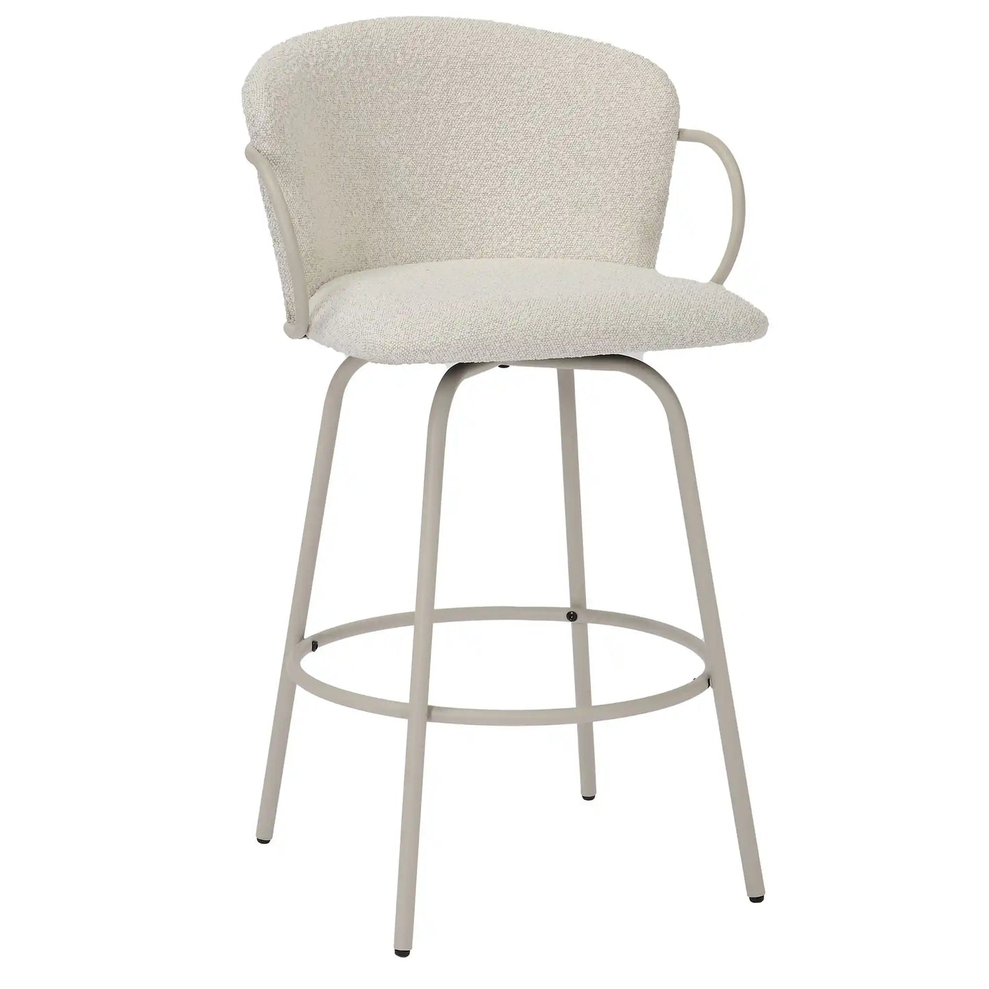 Kalani Swivel Counter Stool In Beige Bouclé Fabric - Set of 2