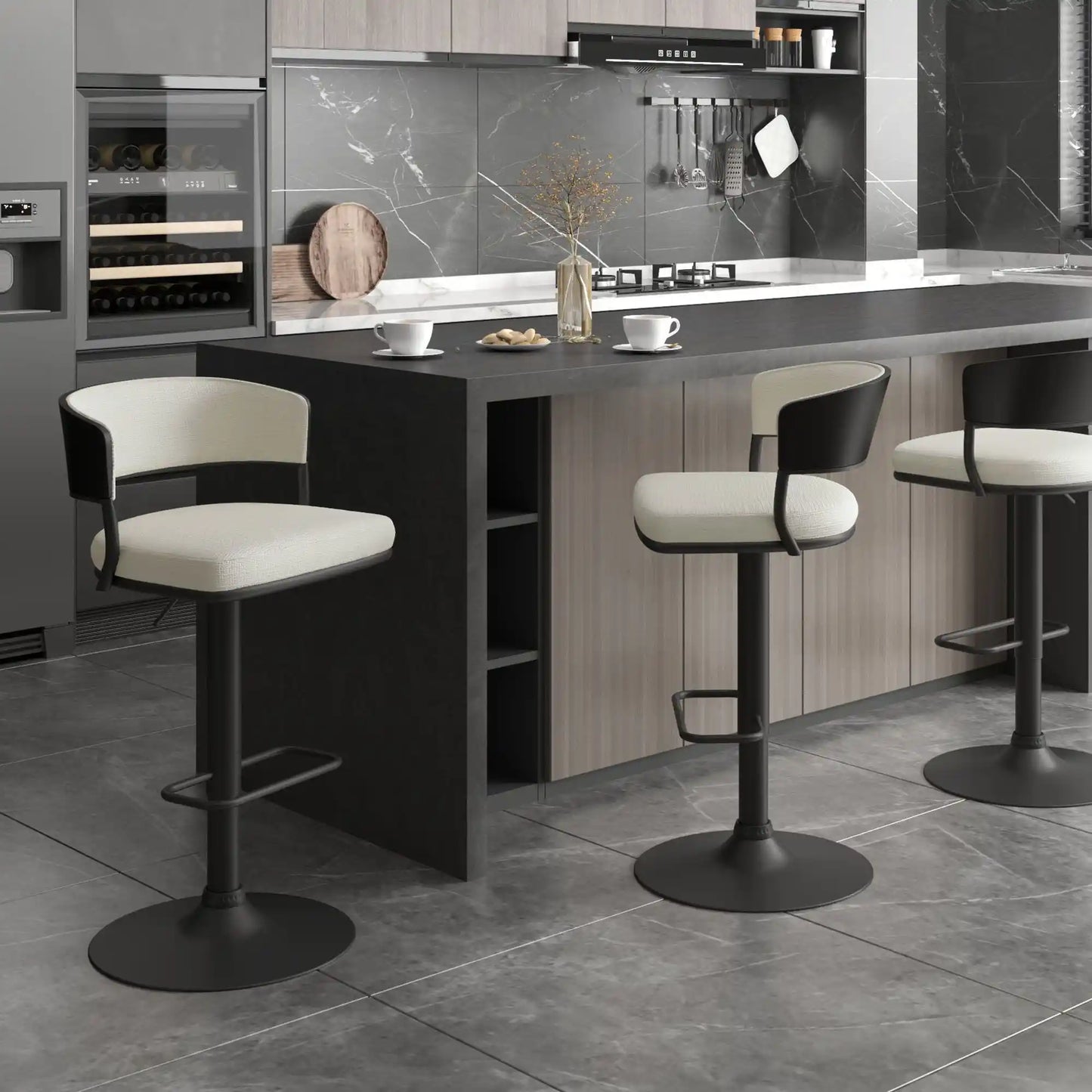 Kazan Adjustable Fabric Bar Stools Set of 2 – Water-Repellent