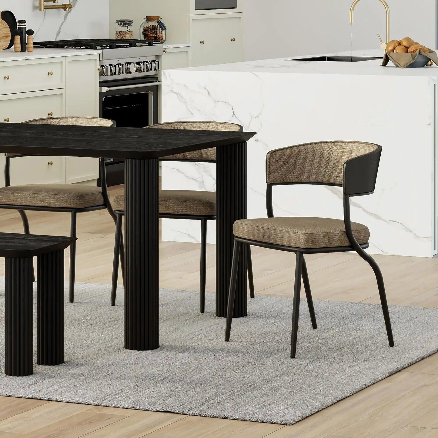 Kazan Modern Dining Chairs, Set of 2 –  Fabric & Black Metal Legs