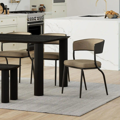 Kazan Modern Dining Chairs, Set of 2 –  Fabric & Black Metal Legs