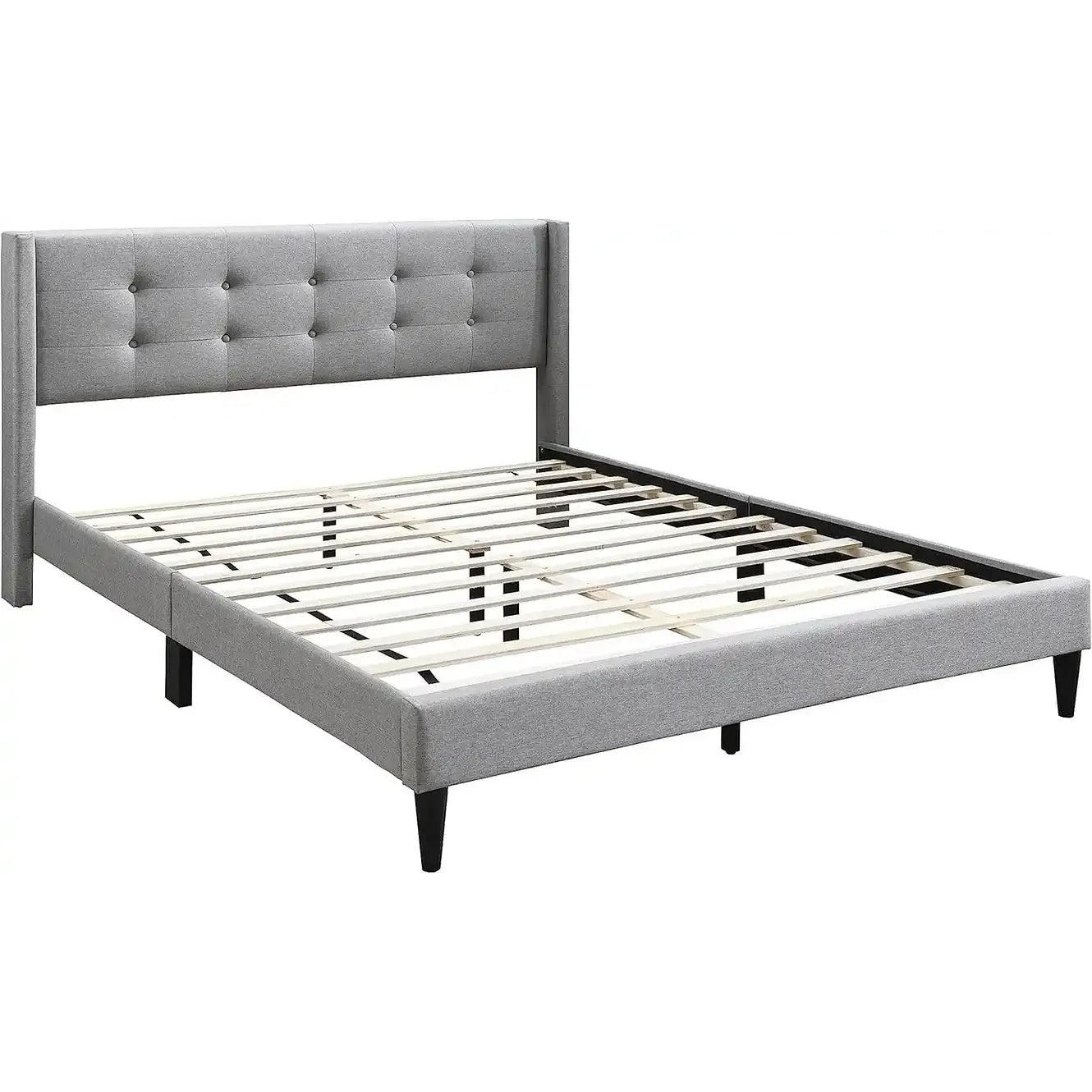 King Bed Frame with Tufted Wing Headboard