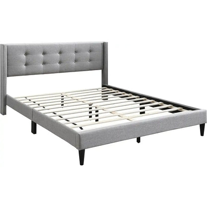 King Bed Frame with Tufted Wing Headboard
