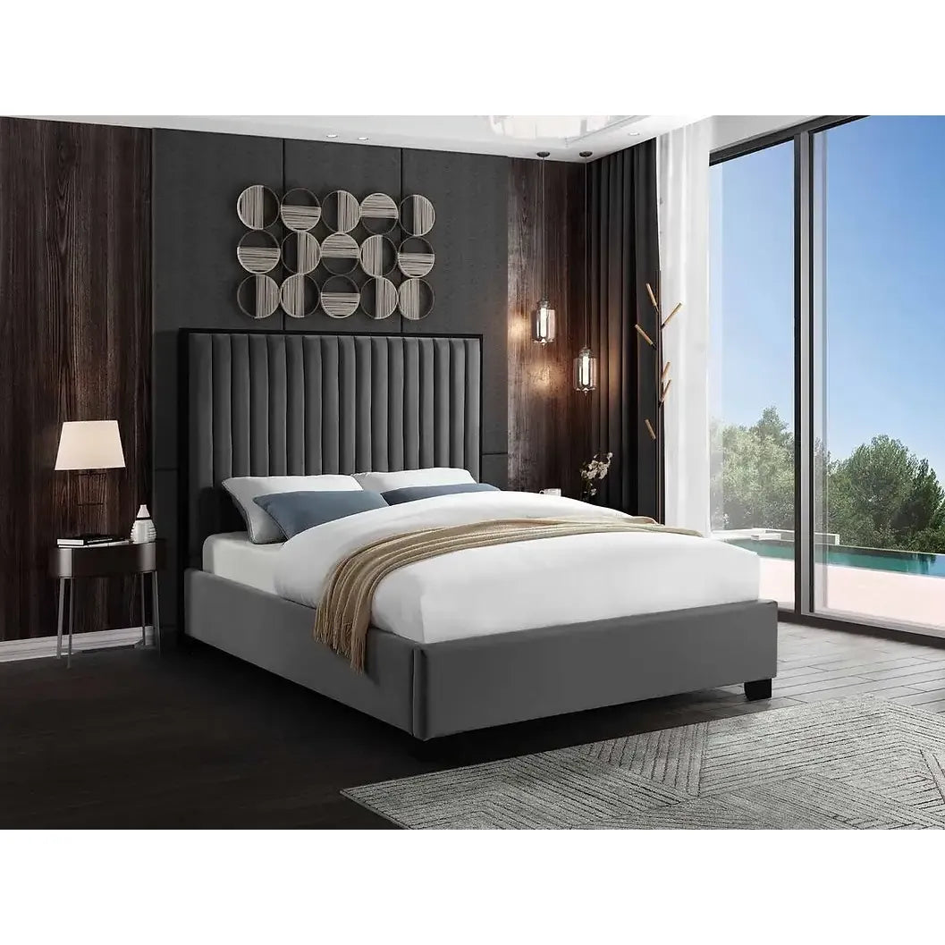 King  Bed with Velvet Channel Tufted Headboard