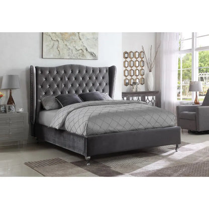 Grey King Bed with Wingback Headboard