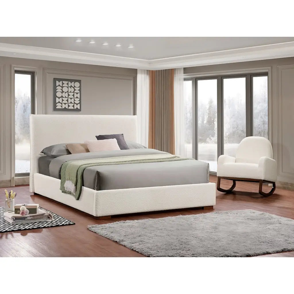 King Platform Bed with Boucle Upholstery