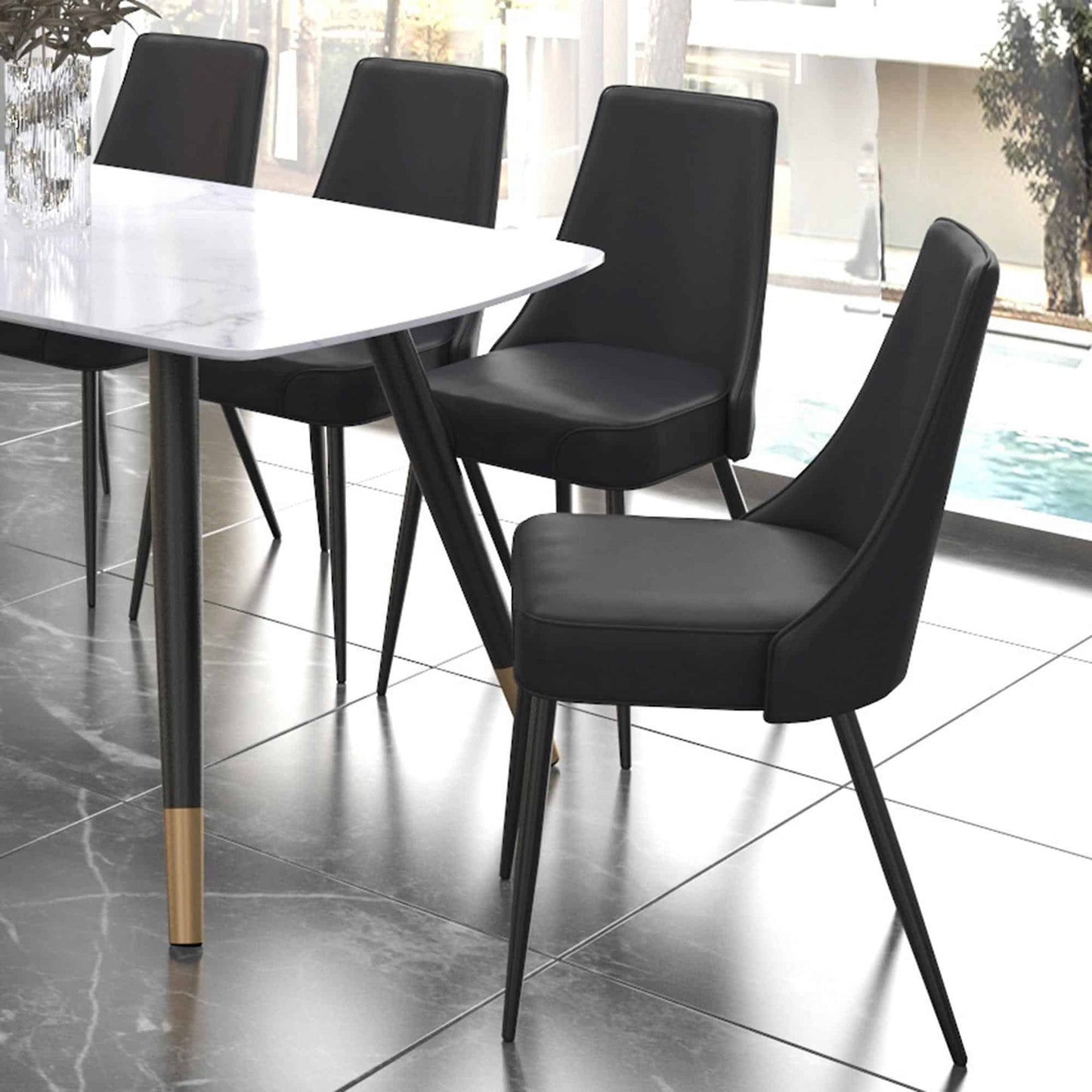 Koda Faux Leather Dining Chairs with Black Metal Legs - Set of 2