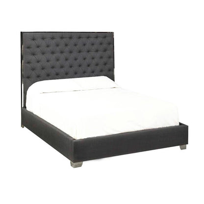 Kroma Grey Tufted King Bed Frame with Polished Steel Trim