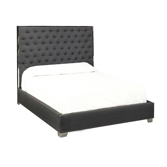 Kroma Grey Tufted King Bed Frame with Polished Steel Trim