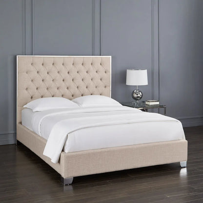 Kroma Tufted Upholstered King Bed in Beige with Steel Frame