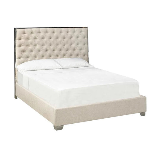 Kroma Tufted Upholstered King Bed in Beige with Steel Frame