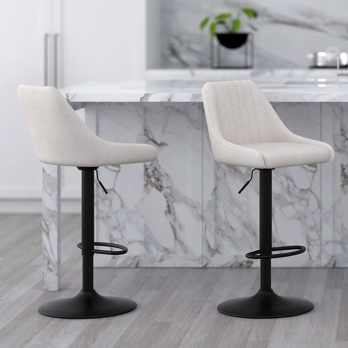 Kron Adjustable Swivel Fabric Bar Stools Set of 2 – Air-Lift Height