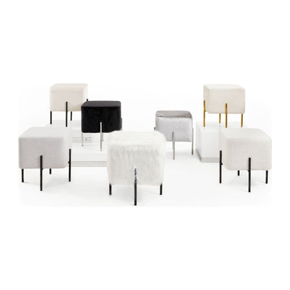 Kube Boucle Ottomans with Black Metal Legs – for Living Room