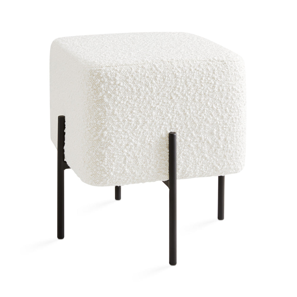 Kube Boucle White Ottoman with Black Metal Legs – for Living Room