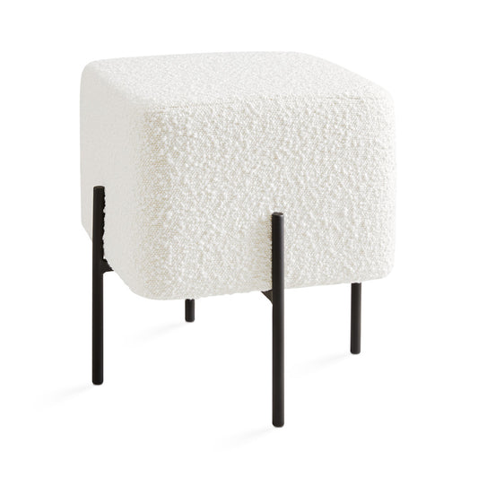 Kube Boucle White Ottoman with Black Metal Legs – for Living Room