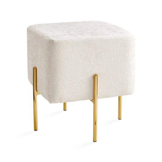 Kube Ivory Linen Ottoman with Polished Gold Legs - for living room