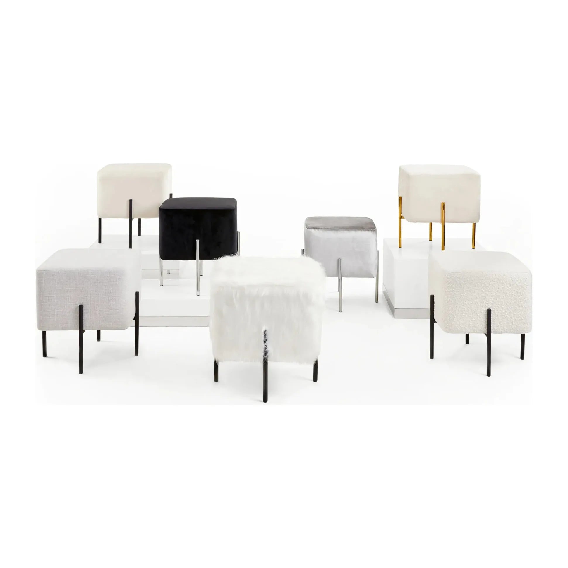 Kube Ivory Linen Ottoman with Polished Gold Legs - for living room. available in Montreal and Qubec