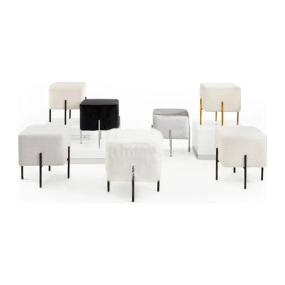 Kube Ivory Linen Ottoman with Polished Gold Legs - for living room. available in Montreal and Qubec
